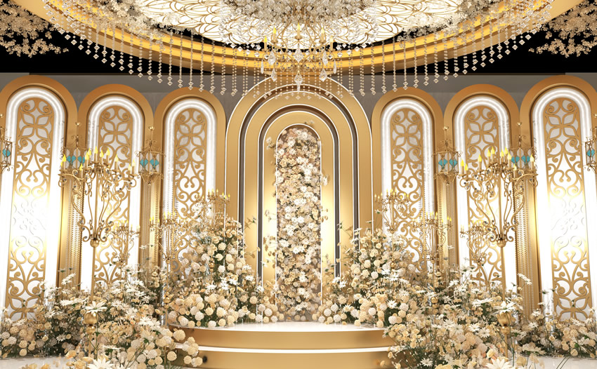 宝坻香槟色调婚礼堂效果展示